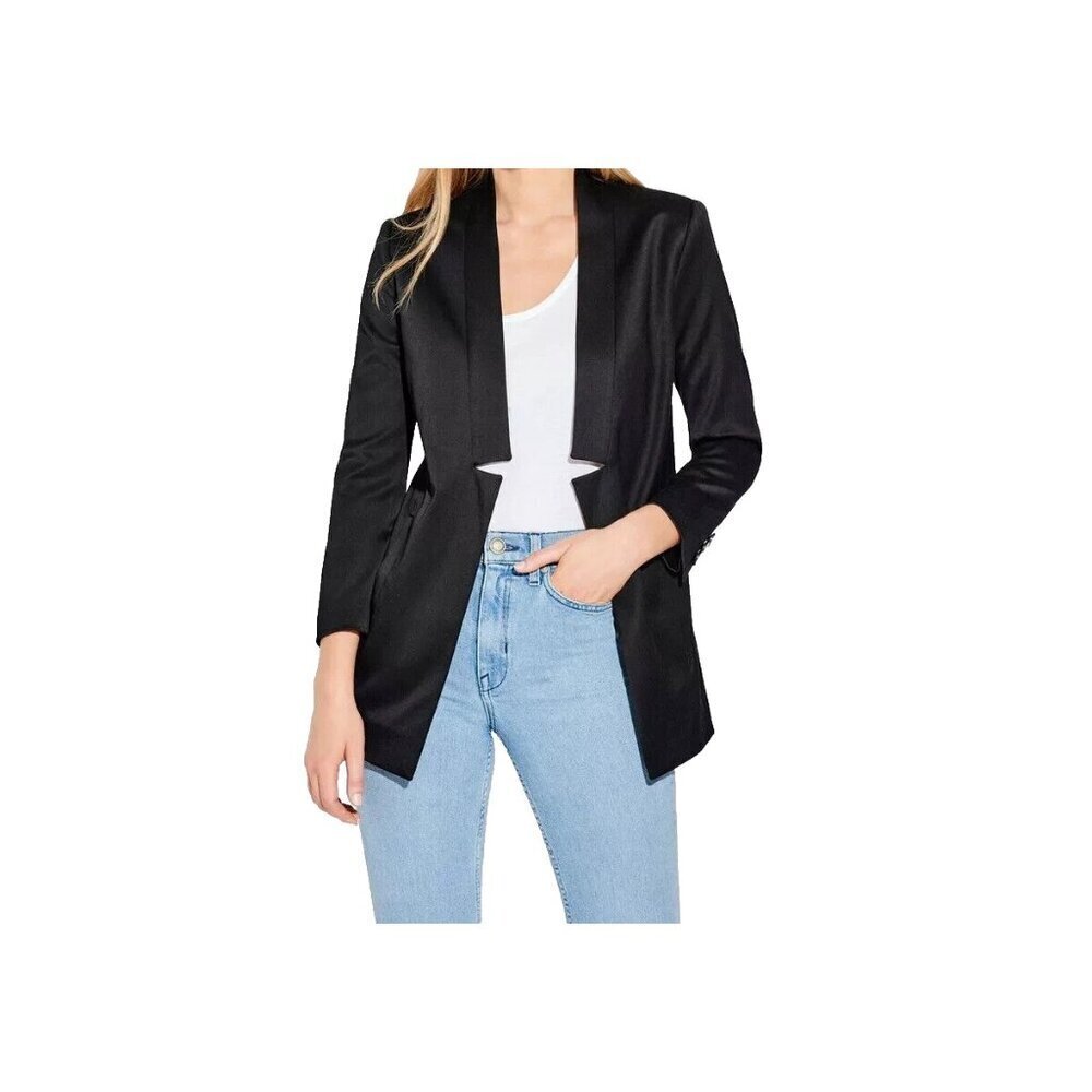 AYR Women's US4 Black The Coup Blazer Cut Out Wool Coat Open Tailored Jacket